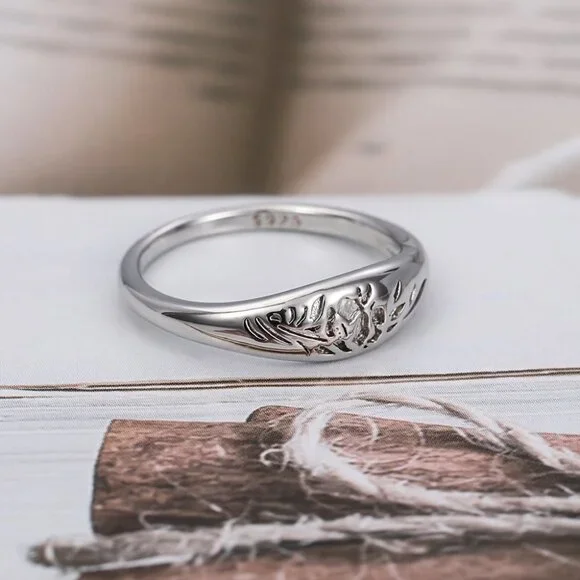 ▶925 Silver Plated Flower Carved Unique Vintage Rings for Women, L027